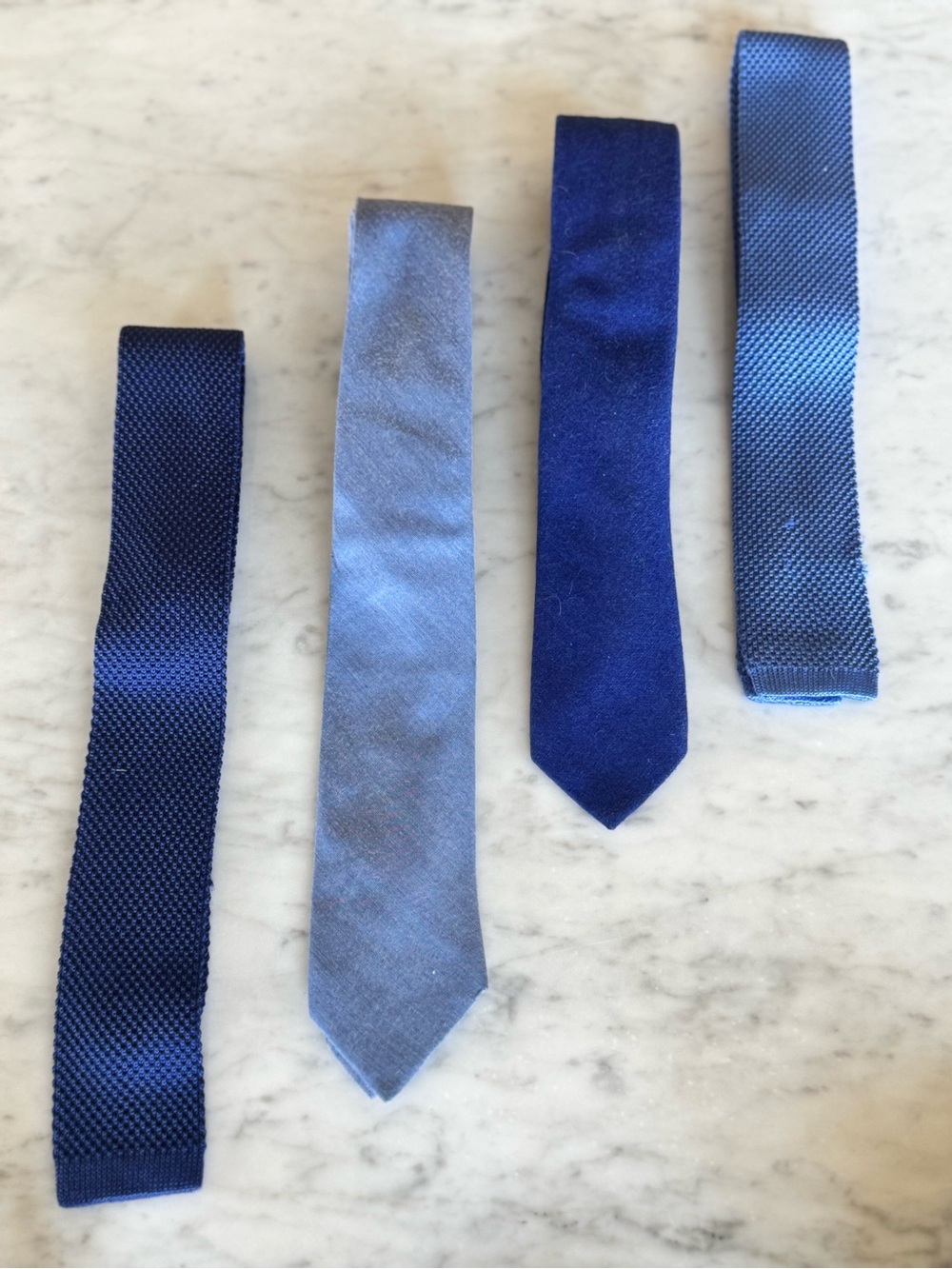 Lot of 4 Blue Designer Ties — Banana Republic Knit/Flannel & Calvin Klein